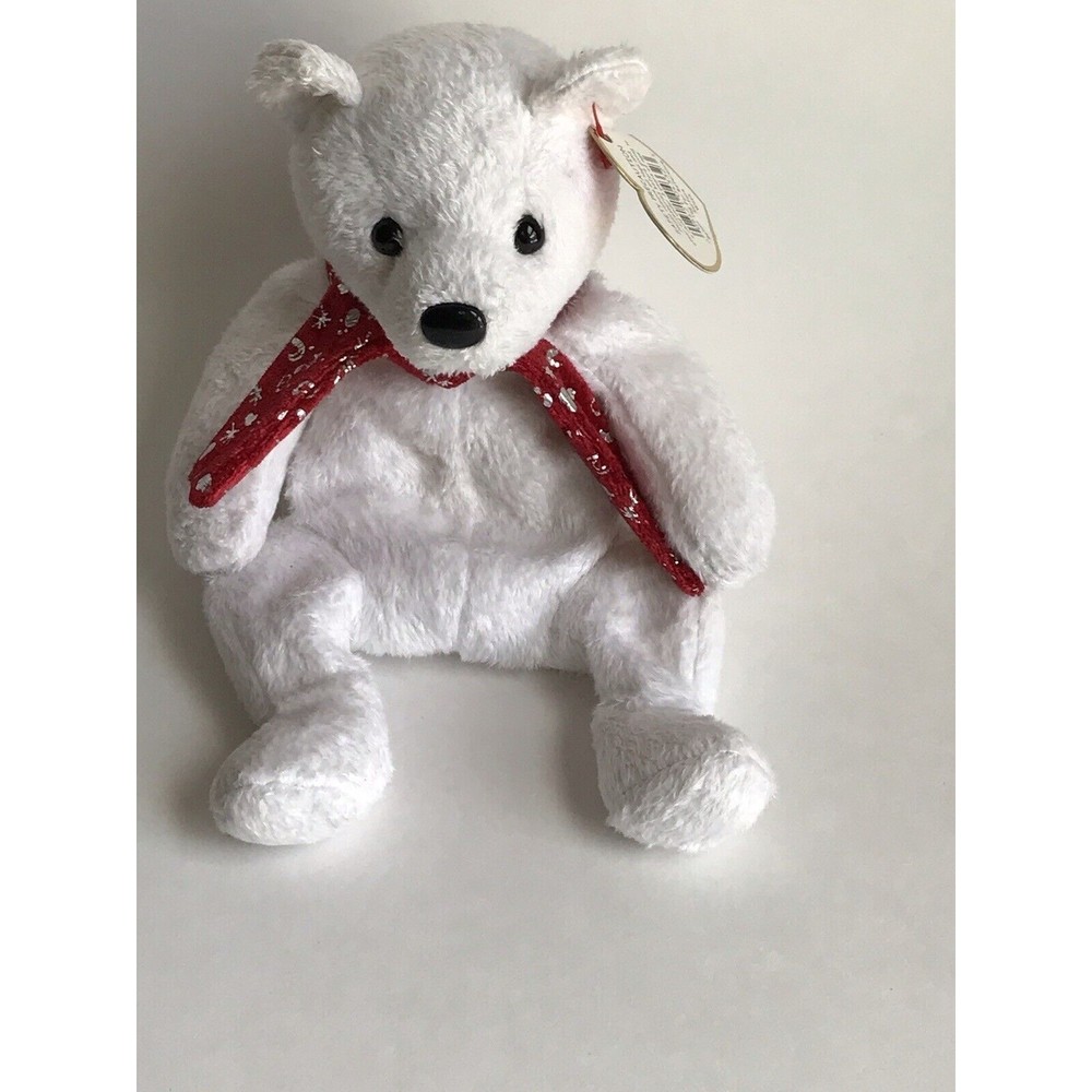 Ty Beanie Baby 2000 HOLIDAY TEDDY White Bear Plush with Red Scarf